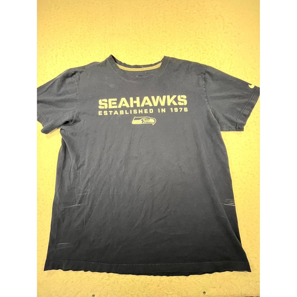 Nike Seattle Seahawks T Shirt Mens Large Navy Blue Cotton NFL Football Training